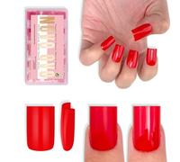 NOVO OVO Short Sharp Square Nail Tips Press on Pure Color Red, Need Builder Gel Top Coat Nail Glue, Soft Gel Matte Fake Nail Extension, Full Cover False Nails for Salon DIY x 15 Sizes 180 pcs