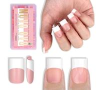 NOVO OVO Short Sharp Square Old School Retro French Tips Nails Press on BABY PINK, Need Builder Gel Top Coat Nail Glue, Soft Gel Full Cover Fake Nail Extension, for DIY x 15 Sizes 240 pcs