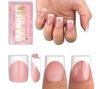 NOVO OVO Short Sharp Square White French Tip Nail Tips Press on BABY PINK, Need Builder Gel Top Coat Nail Glue, Soft Gel Fake Nail Extension, Full Cover False Nails for Salon DIY x 15 Sizes 240 pcs