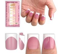 NOVO OVO Short Sharp Square White French Tip Nail Tips Press on BERRY PINK, Need Builder Gel Top Coat Nail Glue,Soft Gel Fake Nail Extension, Full Cover False Nails for Salon DIY x15 Sizes 240 pcs