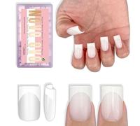NOVO OVO Short Sharp Square White French Tip Nail Tips Press on MILKY WHITE, Need Builder Gel Top Coat Nail Glue, Soft Gel Fake Nail Extension, Full Cover False Nails for Salon DIY x 15 Sizes 240 pcs
