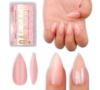 NOVO OVO Short Sharp Stiletto Nail Tips Press on Pure Color Baby Pink-16 Sizes PMMA Extra Thick Soft Gel False Nails, 1.5x Stronger Full Cover Acrylic Fake Nails Extension for Salon DIY 224Pcs