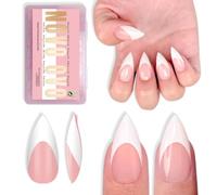 NOVO OVO Short Sharp Stiletto White French Tip Nail Tips Press on Baby Pink-16 Sizes PMMA Extra Thick Soft Gel False Nails, 1.5x Stronger Full Cover Acrylic Fake Nails Extension for Salon DIY 160Pcs