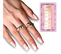 NOVO OVO Short Square Nail Tips 150Pcs Cat Eye, Light Pink Sharp Square Gel X Nail Tips, Glossy Finished with Top Coat, Full Cover Fake Nails No C Curve for Home DIY Typing Scenario, 15 Sizes
