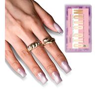 NOVO OVO Short Square Nail Tips 150Pcs Cat Eye, Light Purple Sharp Square Gel X Nail Tips, Glossy Finished with Top Coat, Full Cover Fake Nails No C Curve for Home DIY Typing Scenario, 15 Sizes