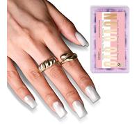 NOVO OVO Short Square Nail Tips 150Pcs Cat Eye, Semi-Clear Sliver (Agua) Sharp Square Gel X Nail Tips, Pre-Etched Full Cover Fake Nails No C Curve for Home DIY Typing Scenario, 15 Sizes