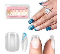 NOVO OVO Short Square Round Nail Tips, Extra Thick Full Cover False Fake Nails Press on, Soft Gel Clear Surface Matte Inside, for Manicure Salon DIY French Tip Acrylic Extension x 15 Sizes 240 pcs