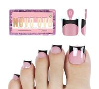 NOVO OVO Short Toe Nail Tips Black French Tip Press on with Moon Curve, BERRY PINK Thick Sharp Square Toenail Extension, Soft Gel False Nail Kit, Need Glue Builder Gel Top Coat x15 Sizes 240 pcs