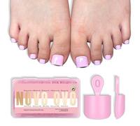 NOVO OVO Short Toe Nail Tips Press on Toenails - 224Pcs Pure Color Pink Sharp Square, Soft Gel Full Cover Fake False Toenails for Wide Feet, DIY Pedicure Extension Kit for Salon, 16 Sizes