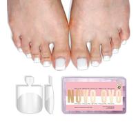 NOVO OVO Square Toe Nail Tips French Tip Press on - 240Pcs Soft Gel X 15 Sizes, Pre-Designed Milky White Sharp Square Toes, Medium Full Cover Wide. Need Builder Gel Top Coat for Acrylic Extension