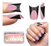 NOVO OVO Thick Duck Nails Short with Moon Curve Black French Tips Berry Pink, 240Pcs Soft Gel Flare Wide French Full Cover False Nail Tips, Press on Acrylic Extension (15 Sizes)