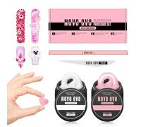 NOVO OVO Upgraded NON-STICKY Polygel Solution Procedure Set, White and Pink non-sticky Poly Gel, Dual-Ended Nail Pen, Extra Slim Nail File, Easy to Use Together with Toe or Hand Nail Dual Forms