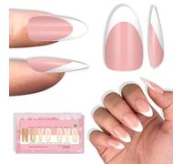 NOVO OVO White French Tip Almond Nail Tips Press on BABY PINK, Extra Thick Medium Soft Gel Fake Nail Acrylic Extension, Need Builder Gel Top Coat, No Glue Included, for Salon DIY x 15 Sizes 240 pcs