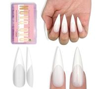 NOVO OVO White French Tip Long XL Sharp Stiletto Nail Tips Press on Milky White (Cloud Dancer), Soft Gel Double Matte Fake Nail Extension, Full Cover False Nails for Acrylic DIY x 16 Sizes 160 pcs