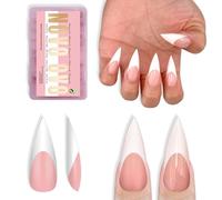NOVO OVO White French Tip Sharp Stiletto Pointed Medium Long Nail Tips Press on Baby Pink, Extra Thick Soft Gel Fake Acrylic Extension, Full Cover False Nails for Salon DIY x 16 Sizes 160 pcs