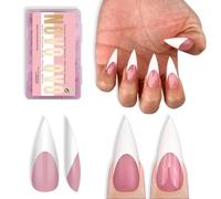 NOVO OVO White French Tip Sharp Stiletto Pointed Medium Long Nail Tips Press on Berry Pink, Extra Thick Soft Gel Fake Acrylic Extension, Full Cover False Nails for Salon DIY x 16 Sizes 160 pcs