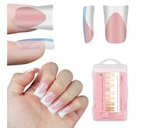 NOVO OVO White French Tip Short Duck Nail Tips Press on, BABY PINK Pre-designed Soft Gel Nail Extension, Extra thick Full Cover Matte Vrial False Nails for DIY x 12 Sizes 240 pcs