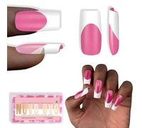 NOVO OVO White French Tip Square Nail Tips Press on ROSE PINK, Extra Thick Medium Soft Gel Fake Nail Acrylic Extension, Need Builder Gel Top Coat, No Glue Included, for Salon DIY x 15 Sizes 240 pcs