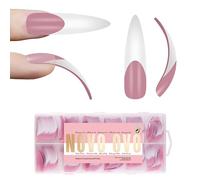 NOVO OVO XXL Curved Stiletto Almond French Tip Nail Tips, Soft Gel Extra Thick Long XL Acrylic Hawk Curve Fake Extension Kit, Need Builder Gel & Top Coat, Full Cover Press on for DIY 12 Sizes 240 pcs