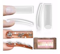 NOVO OVO XXL Shape Square Slight Curved Nail Tips No C Curve, Extra Thick Natural Curve Clear False Nails Press on, Full and Half Cover Soft Gel Extension Fake Nail Acrylic for DIY x 15 Size 240pcs