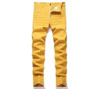 NOVOCCT Plaid Panst for Men - Skinny Mens Dress Pants - Stretch Slim Fit Business Casual Dress Chinos Pants for Men, Yellow White Plaid, 30