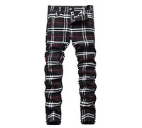 NOVOCCT Plaid Panst for Men - Skinny Mens Dress Pants - Stretch Slim Fit Business Casual Dress Chinos Pants for Men, Black White Plaid, 30