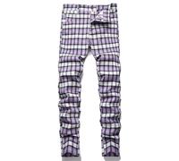 NOVOCCT Plaid Panst for Men - Skinny Mens Dress Pants - Stretch Slim Fit Business Casual Dress Chinos Pants for Men, Purple White Plaid, 28