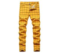 NOVOCCT Plaid Pants for Men - Skinny Mens Dress Pants - Stretch Slim Fit Business Casual Dress Chinos for Men, Yellow Black Plaid, 38
