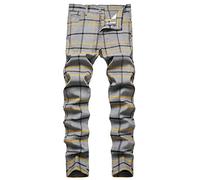 NOVOCCT Plaid Pants for Men - Skinny Mens Dress Pants - Stretch Slim Fit Business Casual Dress Chinos for Men, Grey Khaki Plaid, 30