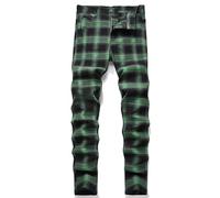 NOVOCCT Plaid Pants for Men - Skinny Mens Dress Pants - Stretch Slim Fit Business Casual Dress Chinos for Men, Green Black Plaid, 30