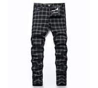 NOVOCCT Plaid Pants for Men - Skinny Mens Dress Pants - Stretch Slim Fit Business Casual Dress Chinos for Men, Black Plaid, 32