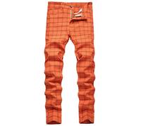 NOVOCCT Plaid Pants for Men - Skinny Mens Dress Pants - Stretch Slim Fit Business Casual Dress Chinos for Men, Orange Plaid, 40