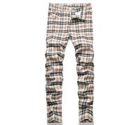 NOVOCCT Plaid Pants for Men - Skinny Mens Dress Pants - Stretch Slim Fit Business Casual Dress Chinos for Men, Black Khaki Plaid, 32