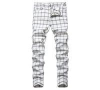 NOVOCCT Plaid Pants for Men - Skinny Mens Dress Pants - Stretch Slim Fit Business Casual Dress Chinos for Men, White Plaid, 38