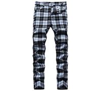 NOVOCCT Plaid Pants for Men - Skinny Mens Dress Pants - Stretch Slim Fit Business Casual Dress Chinos for Men, Black Blue Plaid, 28