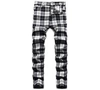 NOVOCCT Plaid Pants for Men - Skinny Mens Dress Pants - Stretch Slim Fit Business Casual Dress Chinos for Men, Grey White Plaid, 30