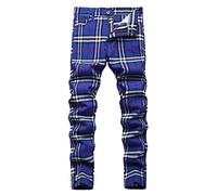 NOVOCCT Plaid Pants for Men - Skinny Mens Dress Pants - Stretch Slim Fit Business Casual Dress Chinos for Men, Blue White Plaid, 38