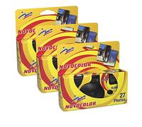 Novocolor - Disposable Cameras with Flash (27 Exposures with Flash) Pack of 3