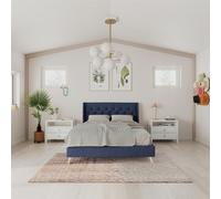 Dorel Novogratz Her Majesty UK Double Bed - Dark Blue Linen, Blue