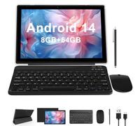 NOVOJOY NVYQ10S6IN1Black 10.1 inch 2-in-1 Tablet with Keyboard, Mouse, Stylus, Black, 64GB+2GB RAM, Android 11, 8MP Camera, Wi-Fi, Bluetooth, 6000mAh Battery