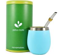 Novomates [New] Yerba Mate Cup - Best Yerba Mate Set - Double Wall Stainless Steel Yerba Mate Tea Cup with Stainless Steel Yerba Mate Straw + Yerba Container - Novomates Mate Cup 8oz (Teal, 237ml)