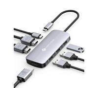 NOVOO 7 in 1 UBS C Hub, Dual Monitor Triple Display Docking Station 7 Port Docking Station to 2 HDMI 4K, 3 USB Port, Displayport 8K, 100W PD for HP, Microsoft, Lenovo, Dell, Macbook