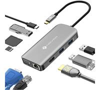 NOVOO 9 in1 USB Hub Multiport Adapter, USB Hub 3.0 with Ethernet, USB C to 4K HDMI & VGA, 3 USB 3.0 Ports, SD/TF Card Reader, 100W PD Power Port, Slim Data Hub for MacBook Pro, Air, XPS, Chromebook