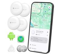 NOVOO Air Tag Tracker, Mini Bluetooth Smart Tracking Tag Compatible with Apple (iOS) & Google (Android) Find My, Loud 80dB Alarm, Replaceable Battery, GPS Tracker for Keys, Passport, Luggage (4-Pack)