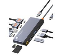 NOVOO Docking Station 10 in 1 Dual HDMI Docking Station USB C Adapter Multiport to 2 HDMI 8K, Gigabit Ethernet, PD 100W, SD, TF, 3 USB Port for Microsoft, Macbook, HP, Dell, Lenovo