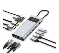 NOVOO Docking Station with Dual Monitor, 12-in-1 USB C to Dual HDMI, VGA, 100W PD, RJ45 Ethernet, 4 USB, SD/TF USBC Hub for MacBook Pro Air Dell Lenovo