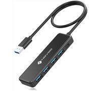 NOVOO Ultra Slim USB Hub 3.0 with 600mm Extended Cable 4 High-Speed Ports, 5Gbps Data Transfer, USB Adapter 5V/2A Power Supply Port, USB Splitter Compatibility for Desktop PC, Laptop, Mobile HDD