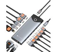 NOVOO USB C Docking Station 15 in 1 USB Dock External Screen On/Off Button, 2 HDMI 4K@60Hz, USB-C/A 10Gbps, VGA, SD/TF Reader, RJ 45 Ethernet, 100W PD, Laptop Docking Station for MacBook/Dell/HP