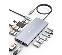 NOVOO USB C Docking Station Triple Display, 14-in-1 USB C to Dual HDMI Adapter with 40cm Cable, Dual 4K@60Hz HDMI, 8K@30Hz DP, 6 USB Ports, SD/TF, 3.5mm Jack, 100W PD, 1Gbps Ethernet for USBC Laptops