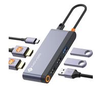NOVOO USB C Hub Triple Display 6 in 1 to Dual HDMI Docking Stations USB C Dual Monitor 100W PD 3x USB USB-C Dock for Dell HP Lenovo ASUS Microsoft